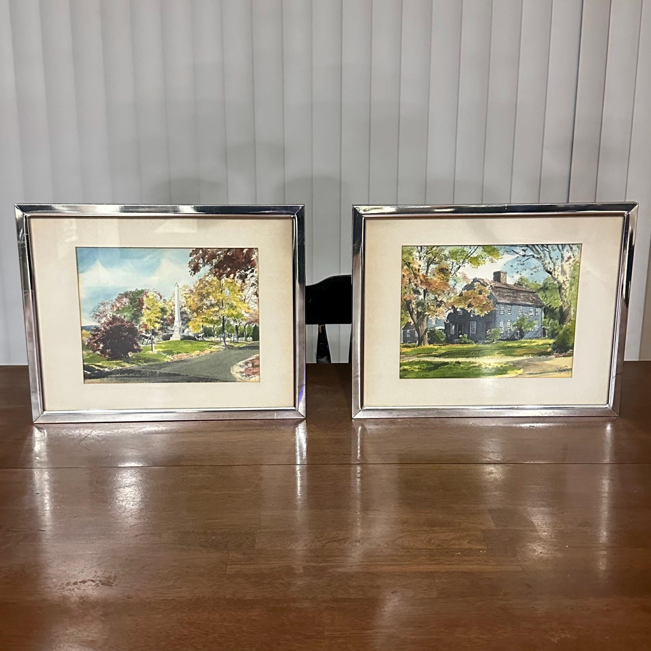 2 Davis Gray Studio Watercolor over print. Glebe House & South Green Woodbury CT
