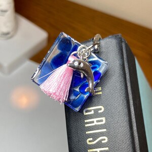Sea Glass Resin bookmark with tassel and sea life charm, coastal bookmark, beachy bookmark, resin art, sea glass craft, silver bookmark