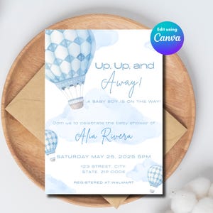 Hot Air Balloons Baby Shower Invitation Template, Clouds Baby Shower Invitation Template, Boy Baby Shower Invite, It&#39;s A Boy Invitation