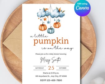 Pumpkin Baby Shower Invitation Template, Baby Shower Invitation Template, Autumn Baby Shower Template, Fall Baby Shower Invite