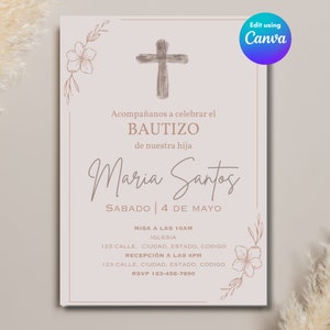 Convite de batismo espanhol neutro, modelo de convite de batismo espanhol, Invitacion de Bautizo, modelo de convite espanhol, floral neutro