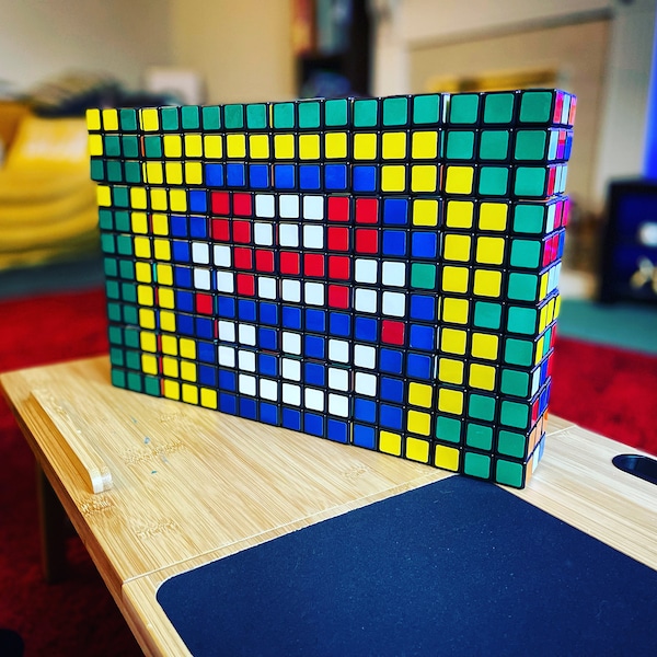 Mario Mushroom Rubik's Mosaic | Epicubius Custom Puzzle Cube | Retro Game Room Art | Unique Gamer Gift Rubik's Art | Kids Room & Office