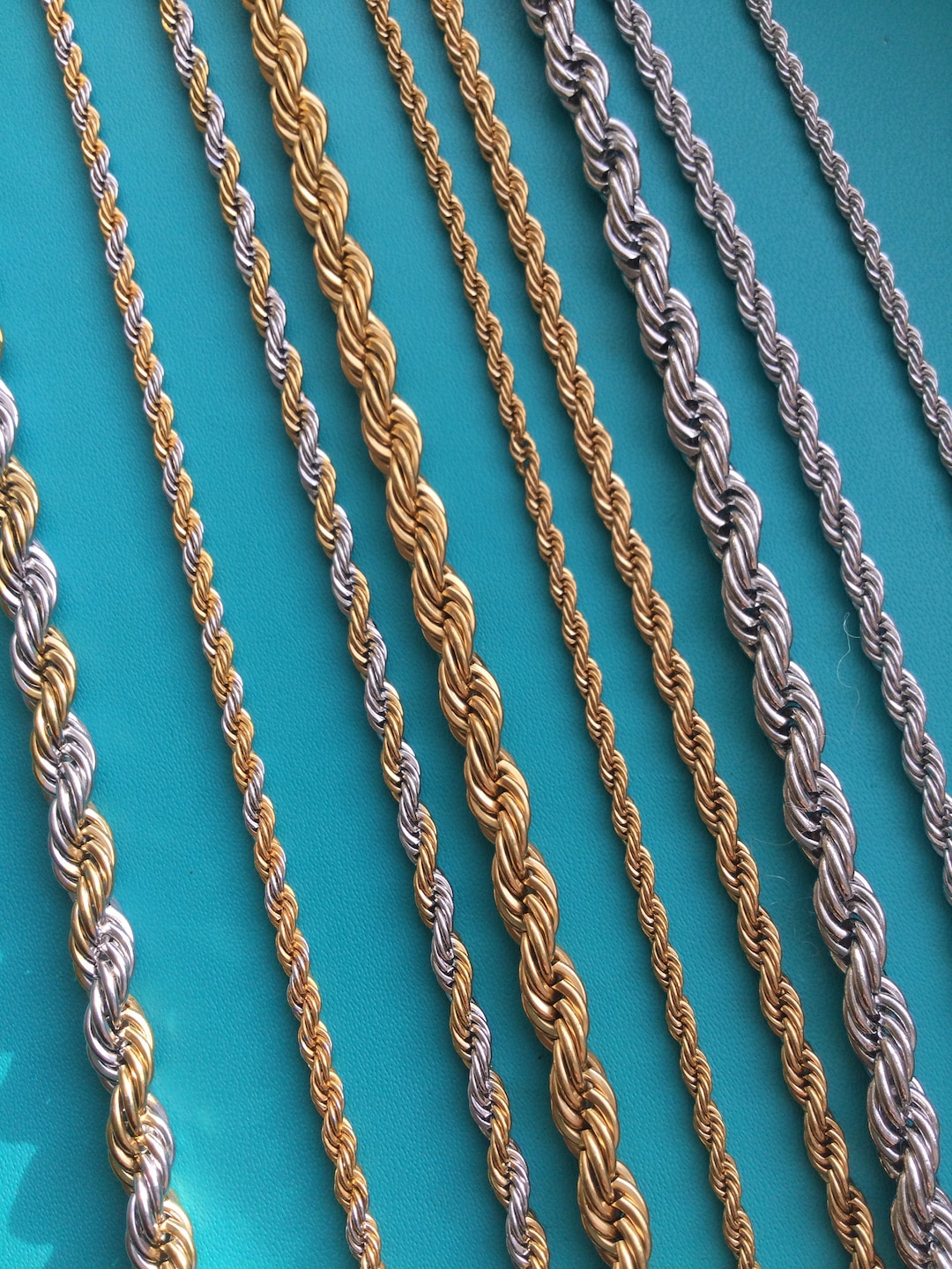 Silver Rope Chain Necklace, Gold Twist Chain Necklace, 2mm, 3mm, 5mm