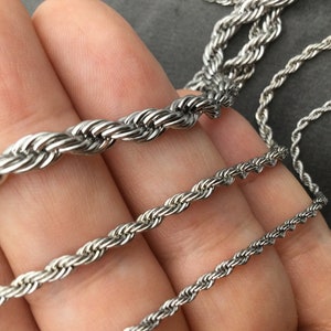 Silver Rope Chain Necklace, Christmas Gifts,Twist Chain Necklace, 2MM 3MM 5MM 7MM Silver Rope Chain,Gift For Him,Gift For Her,Chains For Men