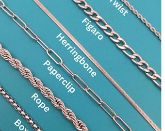 Silver Chain Necklace,Cable Chain,Paperclip,Twist  Chain,Figaro Chain,Curb Chain,Dainty Chain,Gift For Kids,Mother's Day,Valentine's Day