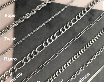 Silver Chain Necklace, Rope Chain,Paperclip, Twist Chain,Figaro Chain,Curb Chain,Dainty Chain,Gift For Kids,Valentines Day,Gift For Him,Her