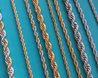 Stainless Steel Rope Chain Necklace: Twist Chain, Gold & Silver, 2mm,3mm,5mm,7mm,Chunky Chain,Christmas Gift