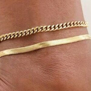 18K Gold Filled Chain Anklet, Christmas Gift, Waterproof Anklet, Dainty Anklet, Snake, Curb Chain Anklet, Gift For Her, Minimalist Anklet image 3