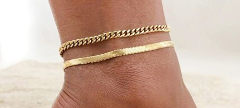 18K Gold Filled Chain Anklet, Christmas Gift, Waterproof Anklet, Dainty Anklet, Snake, Curb Chain Anklet, Gift For Her, Minimalist Anklet image 3