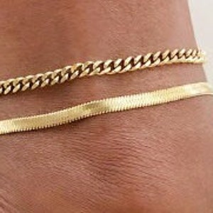 18K Gold Filled Chain Anklet, Christmas Gift, Waterproof Anklet, Dainty Anklet, Snake, Curb Chain Anklet, Gift For Her, Minimalist Anklet image 4