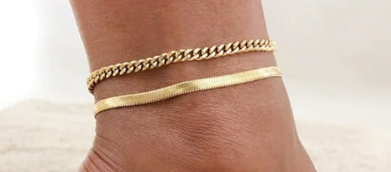18K Gold Filled Chain Anklet, Christmas Gift, Waterproof Anklet, Dainty Anklet, Snake, Curb Chain Anklet, Gift For Her, Minimalist Anklet image 4
