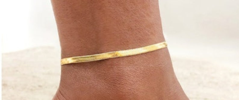 18K Gold Filled Chain Anklet, Christmas Gift, Waterproof Anklet, Dainty Anklet, Snake, Curb Chain Anklet, Gift For Her, Minimalist Anklet image 5