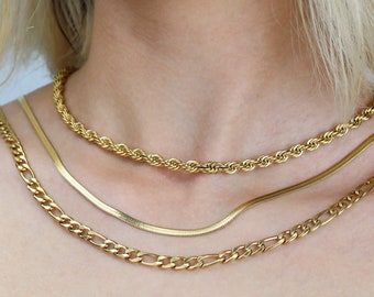 18K Gold Filled Snake Chain Necklace: Waterproof Herringbone Layering