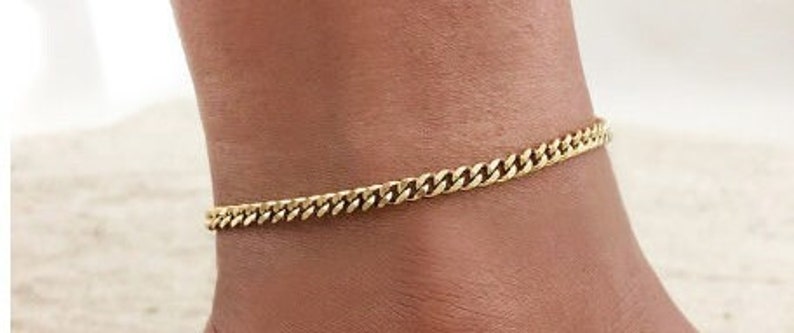 18K Gold Filled Chain Anklet, Christmas Gift, Waterproof Anklet, Dainty Anklet, Snake, Curb Chain Anklet, Gift For Her, Minimalist Anklet image 7