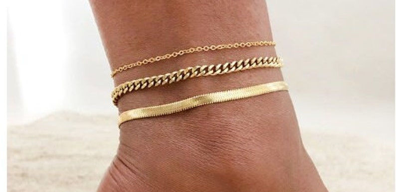 18K Gold Filled Chain Anklet, Christmas Gift, Waterproof Anklet, Dainty Anklet, Snake, Curb Chain Anklet, Gift For Her, Minimalist Anklet image 2