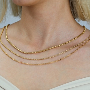 18K Gold Filled Chain Necklace: Waterproof Stainless Steel