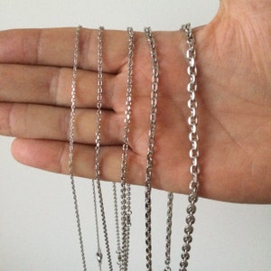 Stainless Steel Silver Chain Necklace: Anchor, Curb, Rope, Box, Paperclip
