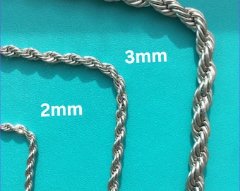 Silver Rope Chain Necklace,Twist Chain Necklace,2MM 3MM 5mm 7MM Silver Rope Chain,Valentine's Day Gift