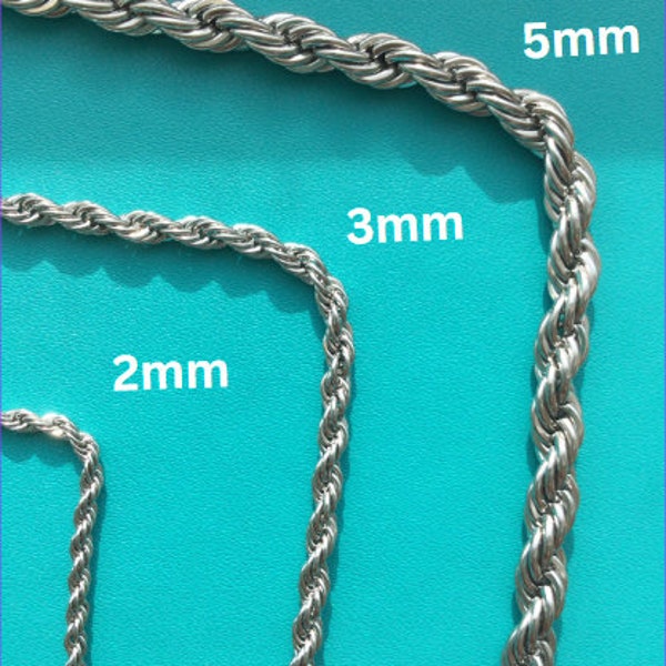 Zilveren touw ketting ketting, Twist Chain ketting, 2MM 3MM 5mm 7MM zilveren touw ketting, Valentijnsdag cadeau