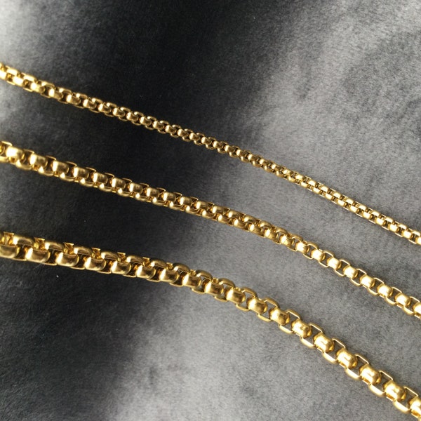 18K Gold FILLED  Box Chain Necklace,Valentine's Day,Curb,Twist,Rope,wheat,Figaro,Paperclip Chain,Waterproof Chain,Gift for her&him