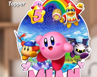 Topper de pastel de Kirby Topper de pastel rosa de Kirby imprimible Topper de pastel imprimible Topper de pastel digital