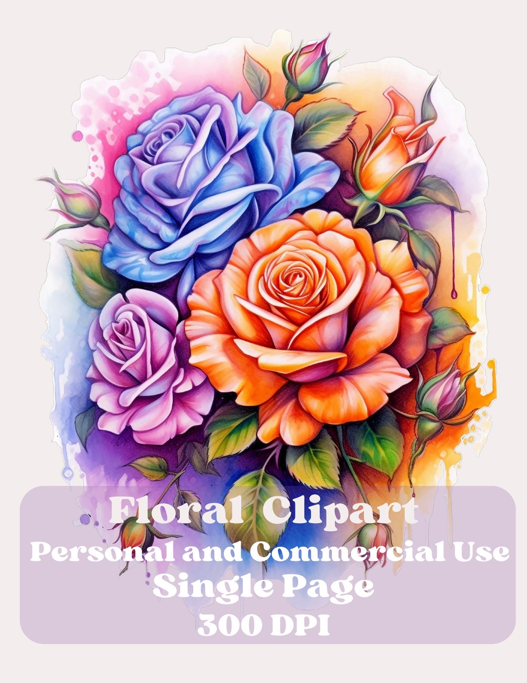 Watercolor Floral Clipart, Single Page, Transparent Background, Flowers