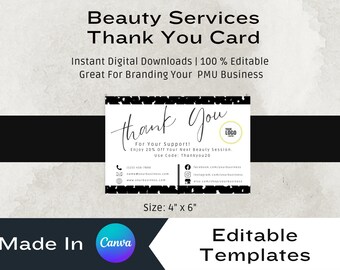 Bearbeitbare Business Dankeskartenvorlage, sofortiger Download, Canva, Beauty Dankeskarte, 4x6 Dankeskarte