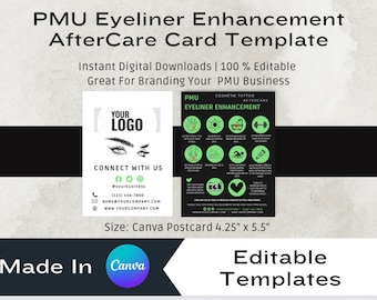 PMU Eyeliner-Verbesserungs-client-Nachsorgekarte, bearbeitbar in Canva, Eyeliner-Nachsorgekarten | Digitaler Download