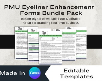 PMU Eyeliner Tattoo Zustimmung, Kundenakten, Pre-Care-Post-Care-Formulare I DIY bearbeitbare druckbare 5-seitige Canva-Vorlage