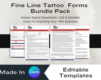 100% bearbeitbare feine Linie Tattoo digitale Vorlage, kleine Tattoos, sofortiger Download, Einverständniserklärung, Kundendatensatz, Anweisungen zur Nachsorge