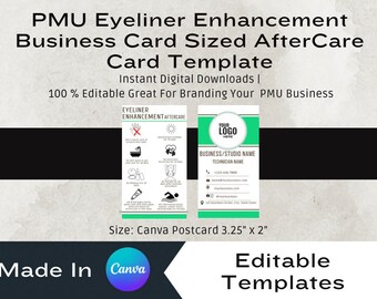 PMU Eyeliner Verbesserung Tattoo Nachsorgekarten für kleine Unternehmen 3,25 "x 2", digitaler Download, Sofortdownload, nur Vorlage