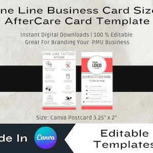 Fine Line Tattoo Small Business Sized Aftercare Cards 3.25&quot; x 2&quot;, Digital Download, Instant Download, Template Only