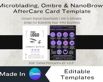 PMU Microblading, Ombre Powder, Nano Brows Kundennachsorgekarte, bearbeitbar in Canva, Brauen Nachsorgekarten