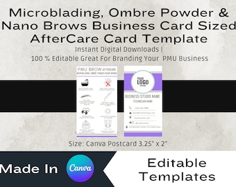 Microblading/Ombre Powder/Nano Brows Kleine Nachsorge Karten in Business-Größe 8,5 x 5 cm, digitaler Download, Sofort-Download, nur Vorlage