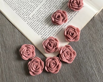 4x Dusty Rose Mini Millinery Felt Flowers 3.7cm/1.5'', 3D Small Felt Roses for Crafts, Felt Floral Embellishment, Flower Necklace Decoration