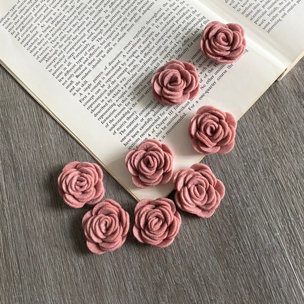 4x Dusty Rose Mini Millinery Felt Flowers 3.7cm/1.5'', 3D Small Felt Roses for Crafts, Felt Floral Embellishment, Flower Necklace Decoration