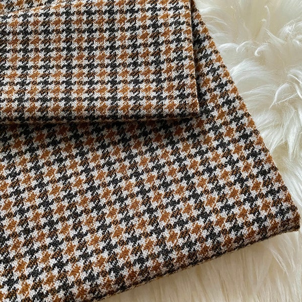 Brown & Beige Houndstooth Jacquard Fabric 160cm/63'' Wide, Autumn Winter Fabric with Pied de Poule Pattern for Jackets, Dresses and Hats