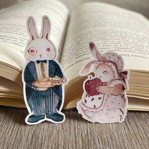 Sticker lapin édouardien, lapins aquarelles en costume vintage, sticker lapin adorable pour journal et album