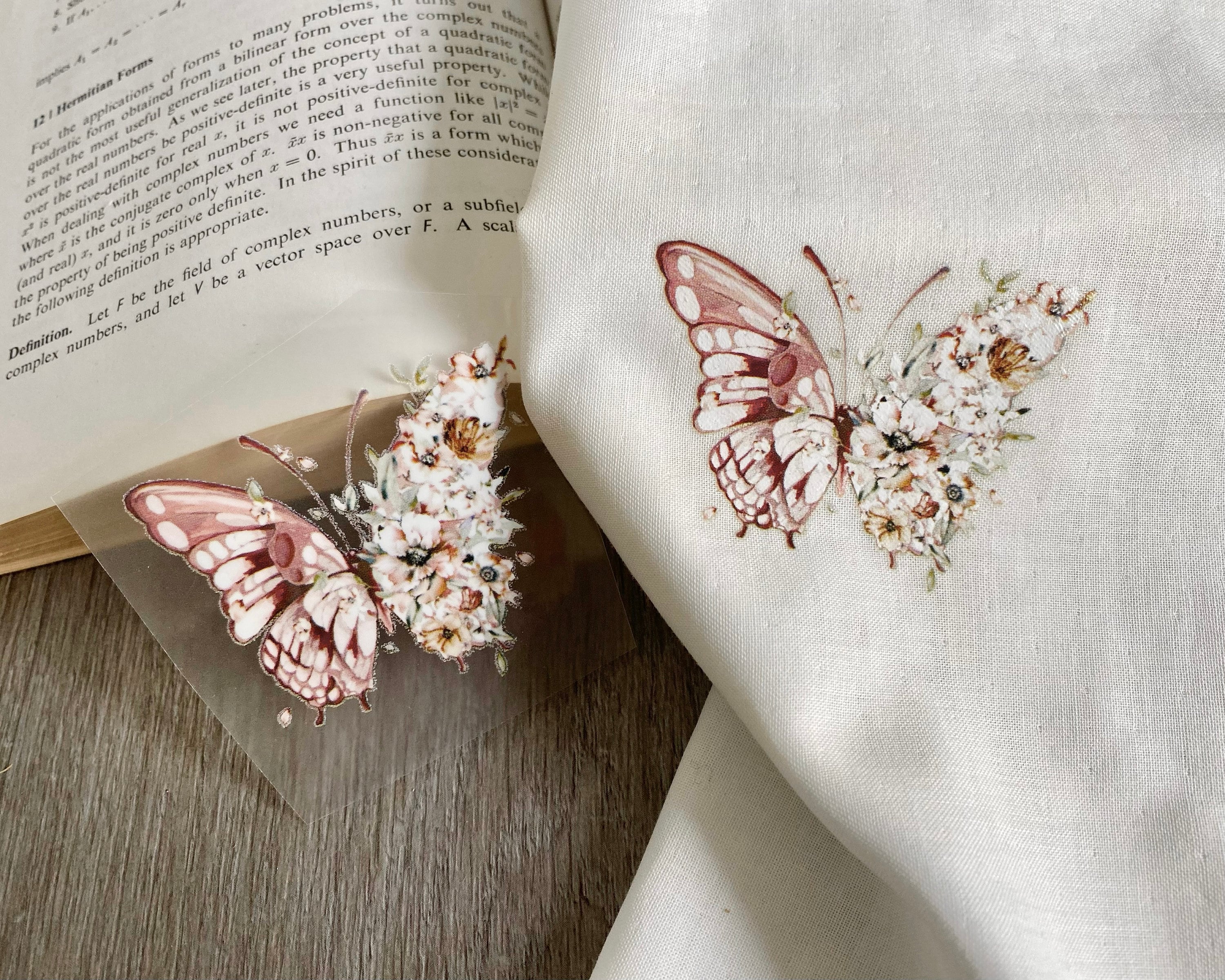 Pastel Butterfly & Peony Iron-On Patch, Heat Transfer Vinyl Butterfly Decals, Iron-On Stickers for Cotton Linen Shirt and Bag