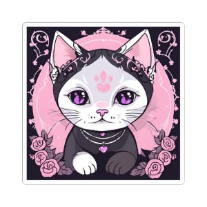 Adorable Cat Kiss-Cut Stickers - Cute Floral Cat Art for Laptop, Water Bottle, Notebook, Gift, Cat Lover Decor