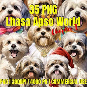 Lhasa Apso Clipart, Cute Dog Clipart, Puppy PNG, Small Breed Dog, 35 PNG Bundle, PNG Sublimation, Digital Download, Free Commercial Use 01