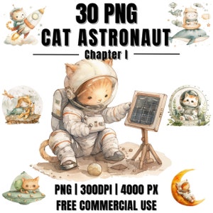 Cat Clipart, Kitten Clipart, Cat PNG, Kitten PNG, Astronaut Cat, 30 PNG Bundle, Nursery Decoration, Digital Download, Free Commercial Use 01