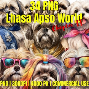 Lhasa Apso Clipart, Cute Dog Clipart, Puppy PNG, Small Breed Dog, 34 PNG Bundle, PNG Sublimation, Digital Download, Free Commercial Use 02