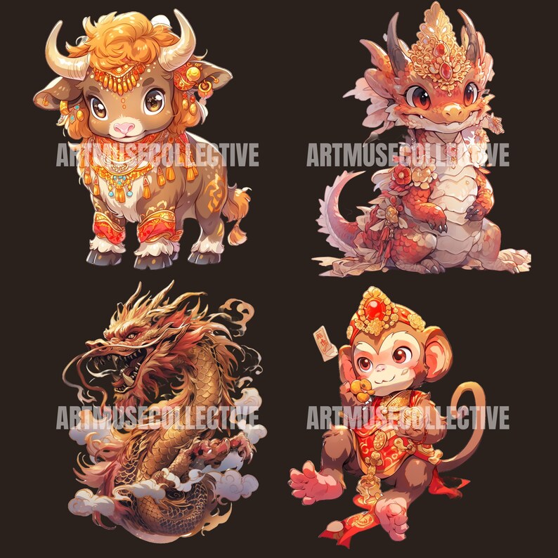 Ancient Wisdom Chinese Zodiac Chapter I Adorable Watercolor Clipart ...