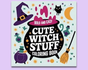 Bold And Easy Cute Witch Stuff Coloring Book, 50 Halloween Designs, 8.5 x 8.5