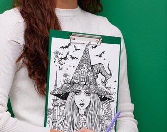 Witchy Vibes Coloring Book 8.5 x 11, Stress Relief Activity, 50 Witch Coloring Pages