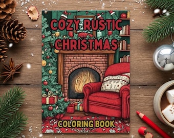 Cozy Rustic Christmas Coloring Book, 50 Relaxing Designs, 8.5 x 11
