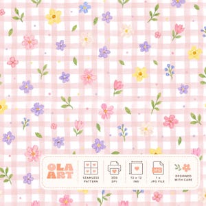 Motif vichy floral sans couture, motif de fleurs pastel mignonnes, imprimé floral discret, style cottagecore, papier numérique, motif répétitif