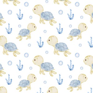 Watercolor seamless pattern with sea turtle for children's room decor, textile and packaging