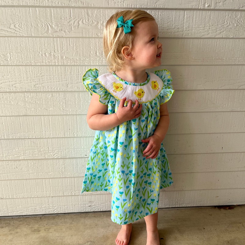 Girls White Floral Smocked Dress